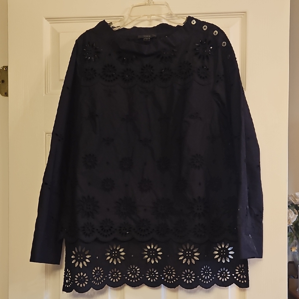 J. Crew Black Eyelet Blouse